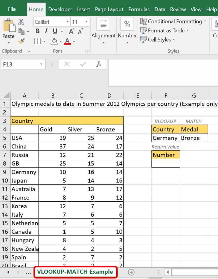 VLOOKUP match example