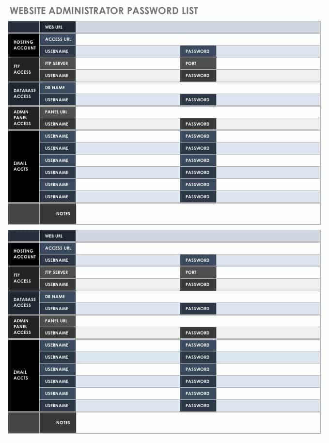 Website Administrator Password List Template