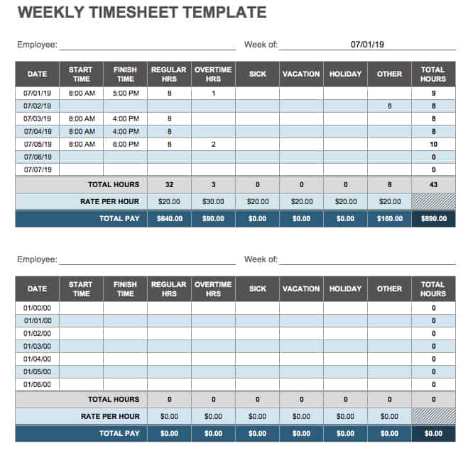 Weekly Timesheet Template