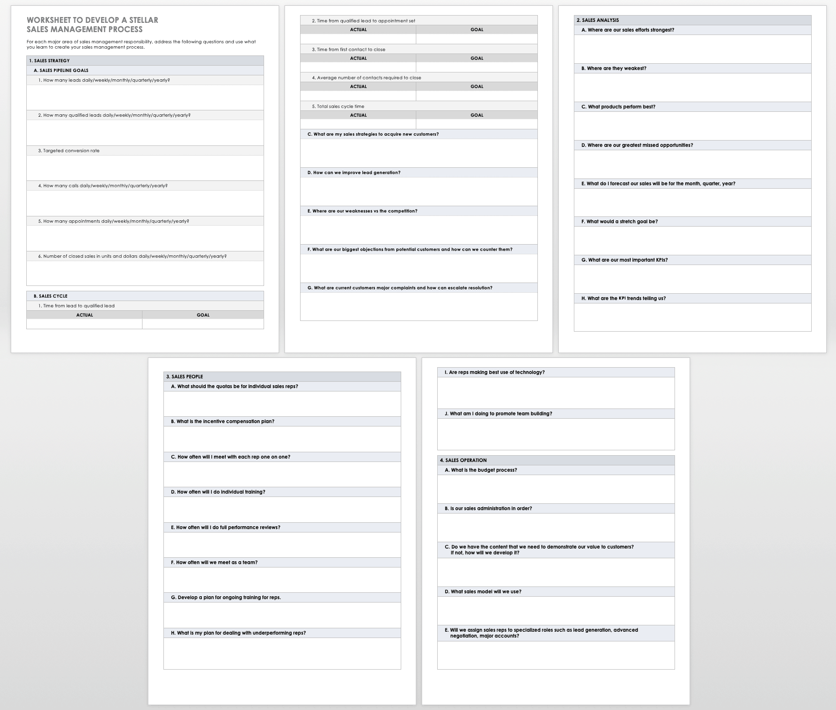 Worksheet to Develop a Stellar Sales Management Process Template