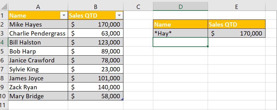 Excel example VLOOKUP wildcard