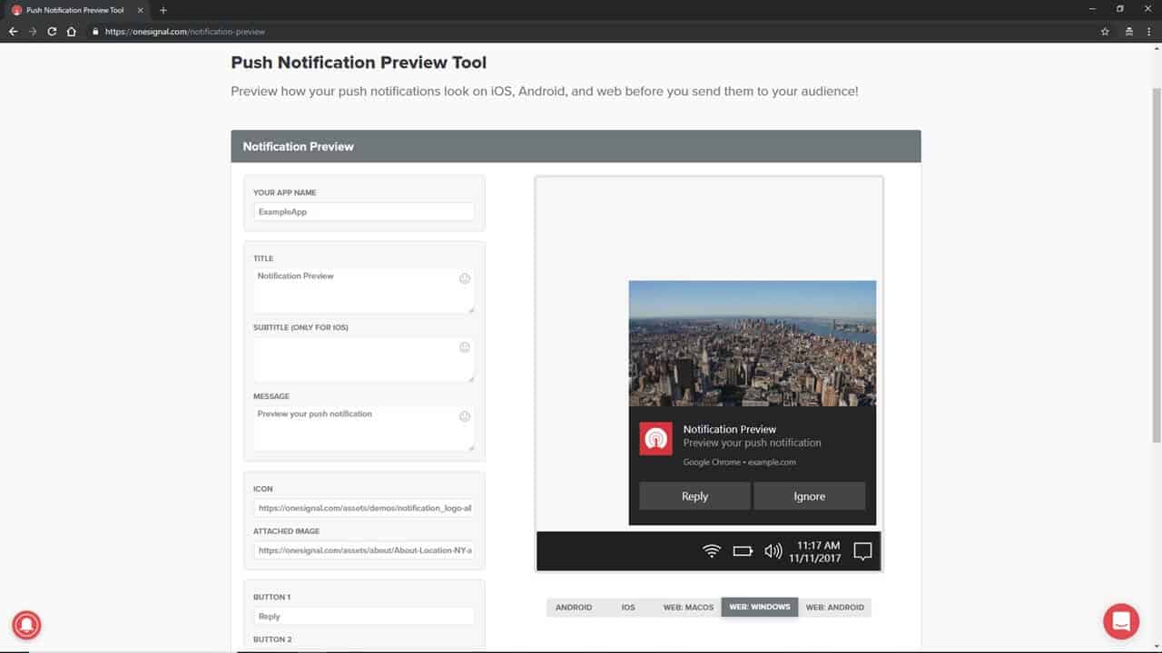 push notifications web preview