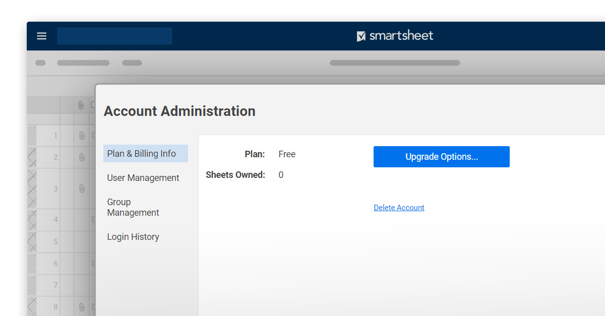 Account administration options in Smartsheet