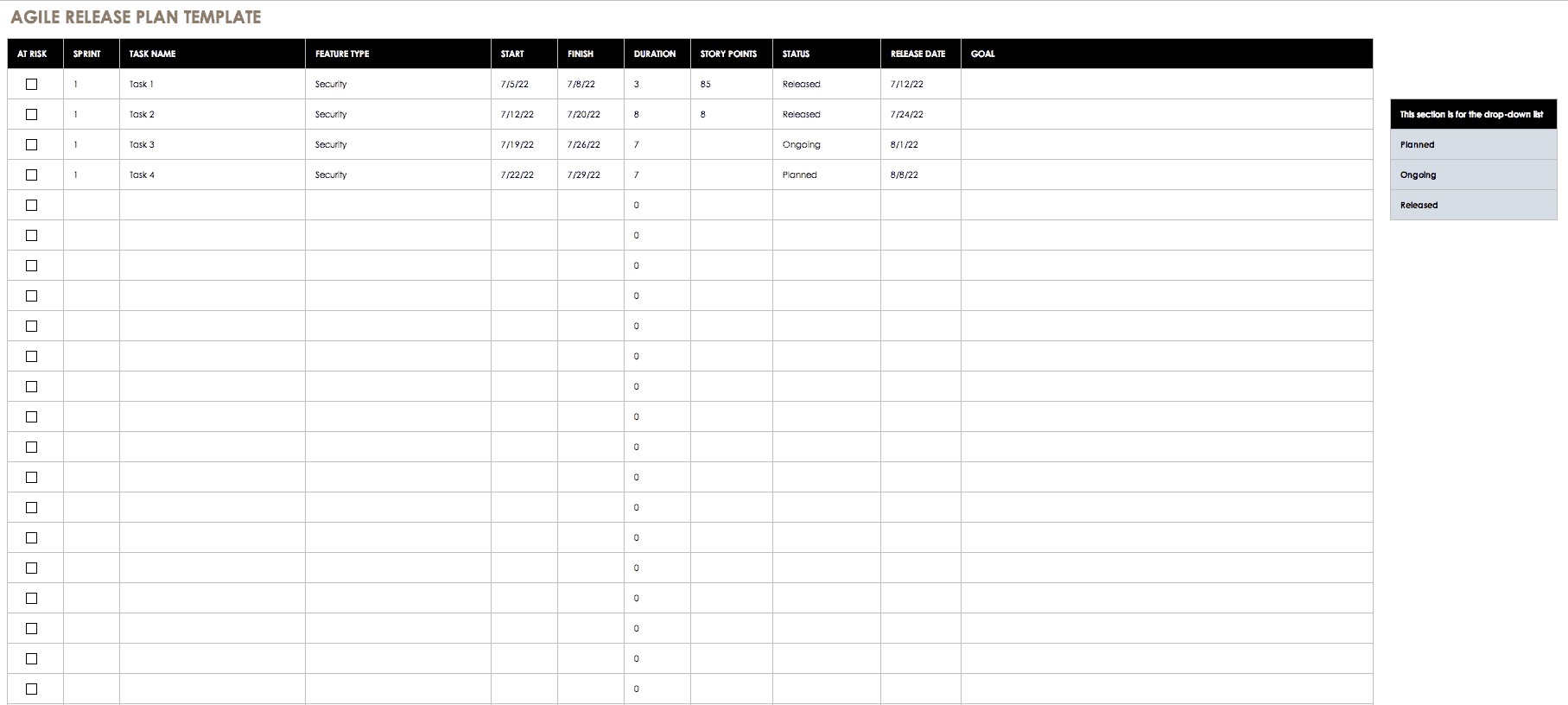 Agile Release Plan Template