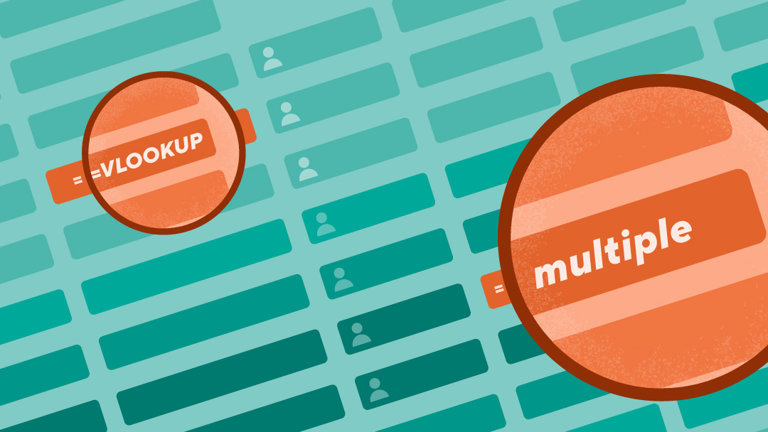 A user database with magnifying glasses highlighting the words "VLOOKUP" and "multiple."