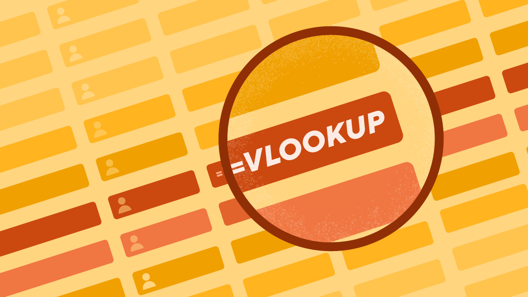 A user database with a magnifying glass on the VLOOKUP command.