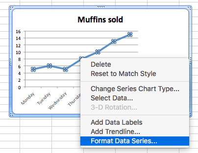 line charts excel single line change data series select